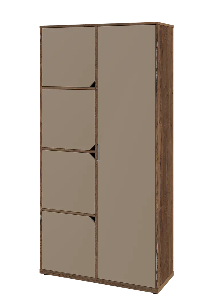 KSR6-82 P skříň šatní, 1x výsuvné ramínko, 4x dvířka, 2053x1022x400 mm, provedení pravé, dub halifax cínový/latte